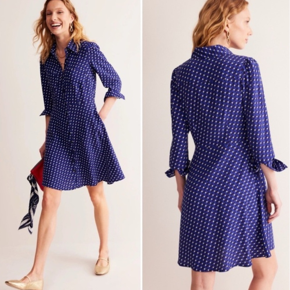 Boden Pocket Detail Shirt Dress Mazarine Blue Terrace Swirl